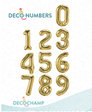 Load image into Gallery viewer, DecoChamp Gold Foil Number Balloons (0 to 9) - 34 in.