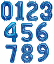 Load image into Gallery viewer, Blue Foil Number Balloons (0 to 9) - 16 in.