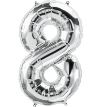 Load image into Gallery viewer, Silver Foil Number Balloons (0 to 9) - 14 in.