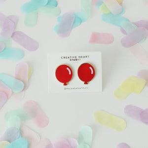 Balloon Shaped Earrings - Red