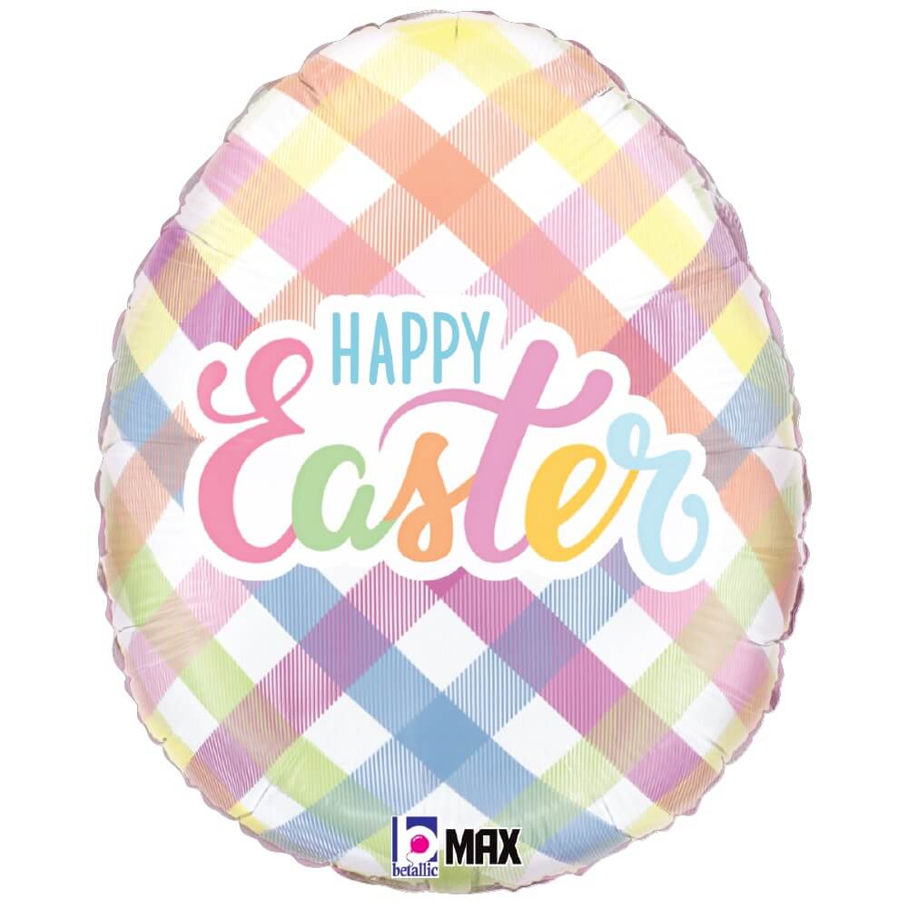 Happy Easter Egg Plaid Foil Balloon 18 in.