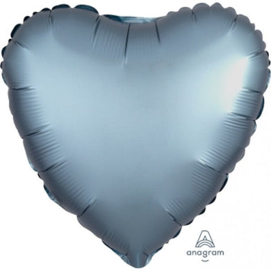 Solid Heart Shape Foil Satin Luxe Steel Blue - 17 in.