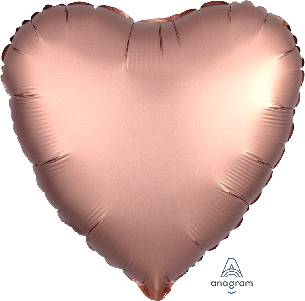 Solid Heart Shape Foil Satin Luxe Rose Copper - 17 in.