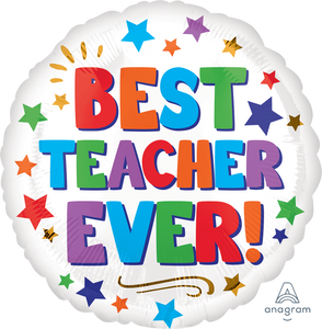 Best Teacher Ever Stars Round Foil Balloon 18 in.