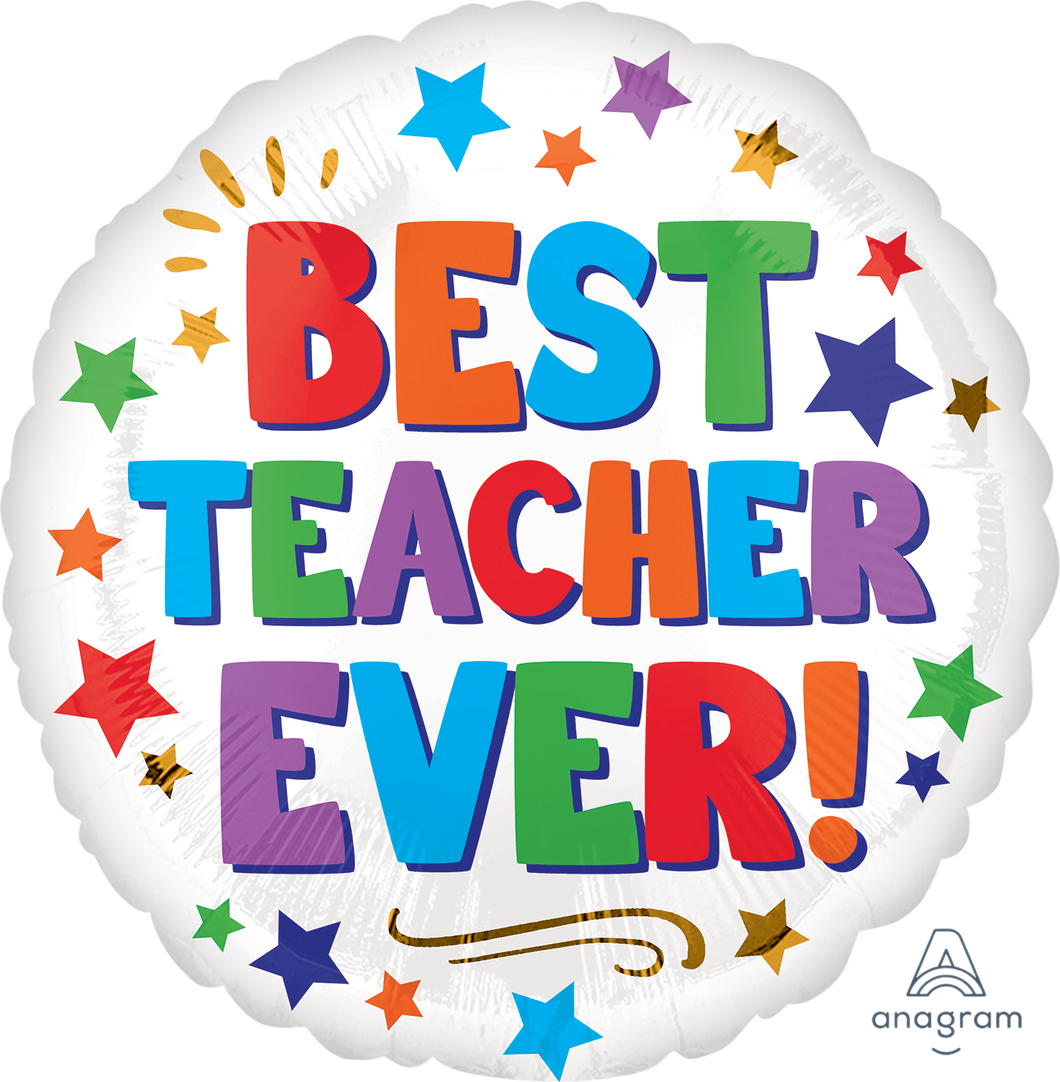 Best Teacher Ever Stars Round Foil Balloon 18 in.