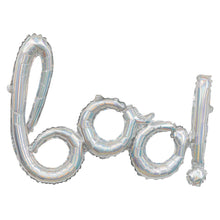 Load image into Gallery viewer, Silver Holo Boo Script Foil Balloon 25 in.