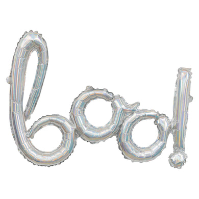 Silver Holo Boo Script Foil Balloon 25 in.