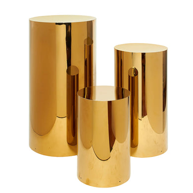Chrome Gold Metal Cylinder Pedestals Display - Set of 3 pieces