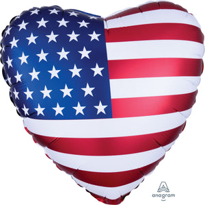 Heart Shape Foil American Flag - 17 in.