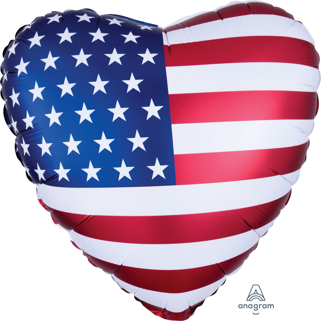 Heart Shape Foil American Flag - 17 in.