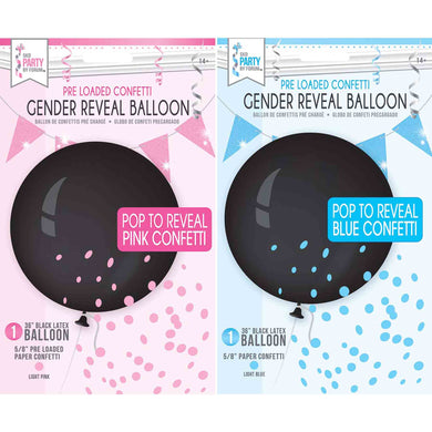 Gender Reveal Black Confetti Balloon 36 in - (Choose Option)