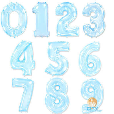 Pastel Blue Foil Number Balloons (0 to 9)