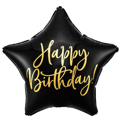 Happy Birthday Black Star Foil Balloon 18 in.