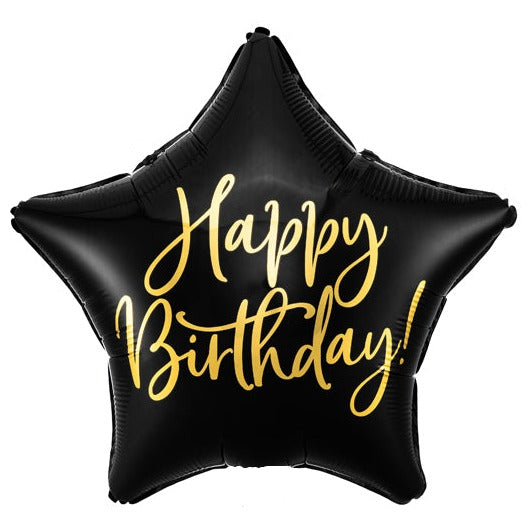 Happy Birthday Black Star Foil Balloon 18 in. - PartyDeco USA
