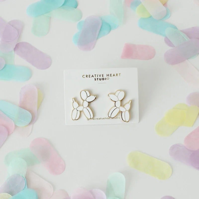 Balloon Dog Shaped Earrings - White