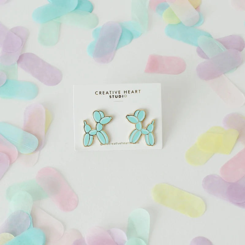 Balloon Dog Shaped Earrings - Aqua