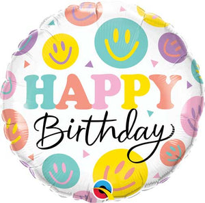 Birthday Colorful Smiles Foil Balloon 18 in.