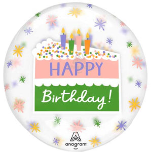 Clearz Happy Birthday Cake Non-Foil Balloon 18 in.