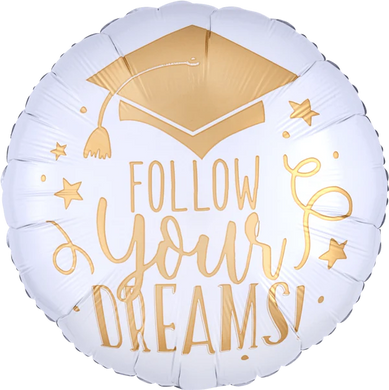 Follow Your Dreams White & Gold Round Foil Balloon 17 in.