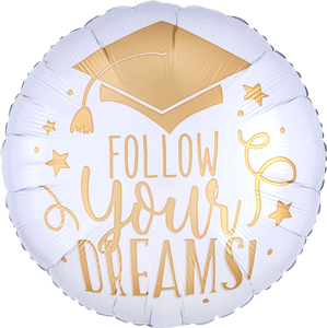 Follow Your Dreams White & Gold Round Foil Balloon 17 in.