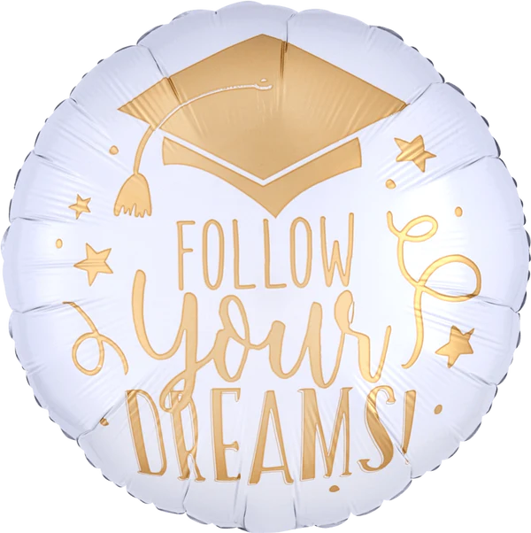 Follow Your Dreams White & Gold Round Foil Balloon 17 in.