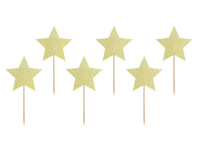 Gold Stars Cake Topper Set (6 Pieces) - PartyDeco USA