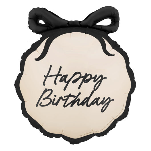 Happy Birthday Black Bow Round Foil Balloon 18 in.