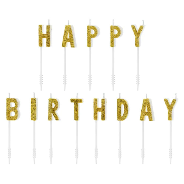 Gold Glitter Happy Birthday Candles | PartyDeco USA