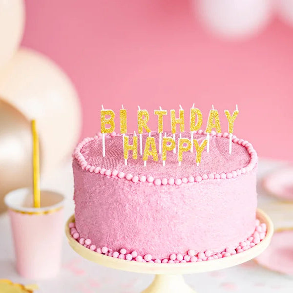 Gold Glitter Happy Birthday Candles | PartyDeco USA