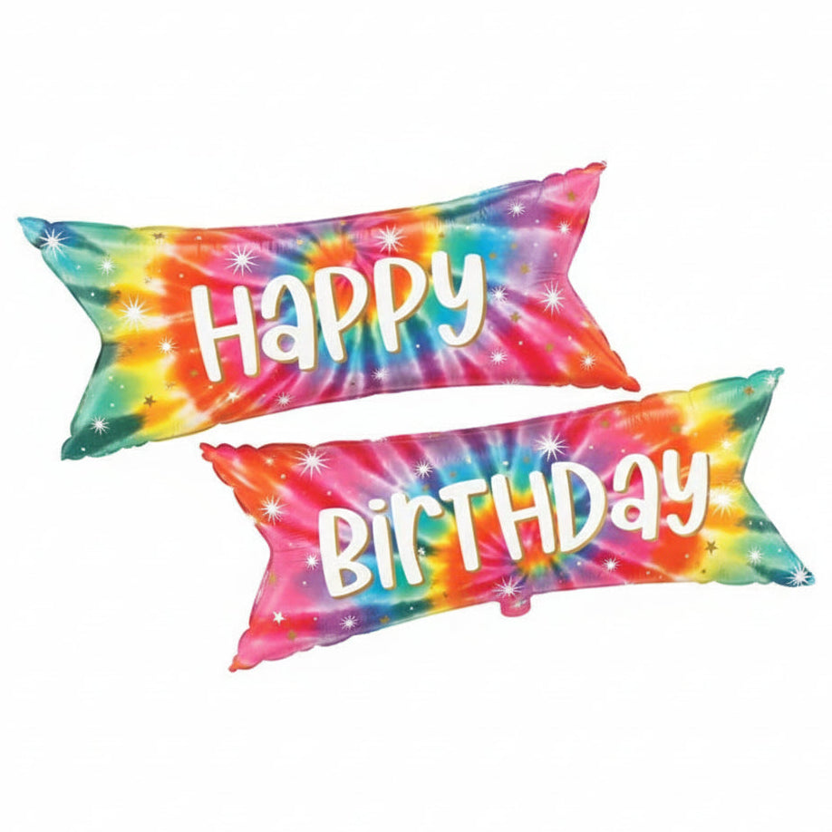 Happy Birthday Tie-Dye Banner Foil Balloon 45 in.