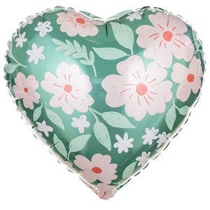 Heart with Flowers Foil Balloon 18 in.