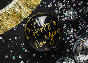 Happy New Year Black Round Foil Balloon 18 in.