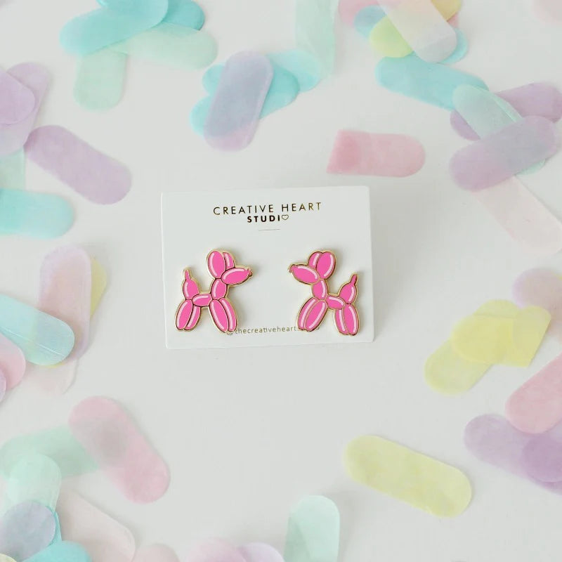 Balloon Dog Shaped Earrings - Hot Pink