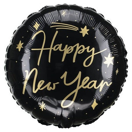 Happy New Year Black Round Foil Balloon 18 in.