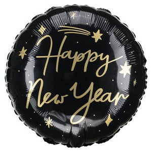 Happy New Year Black Round Foil Balloon 18 in.