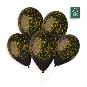 Marble Gold Print Solid Black Balloon 13 in.