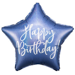 Happy Birthday Navy Blue Star Foil Balloon 18 in. - PartyDeco USA