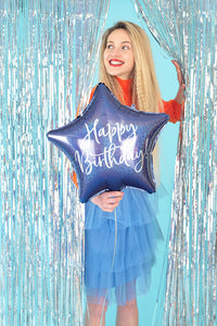 Happy Birthday Navy Blue Star Foil Balloon 18 in. - PartyDeco USA