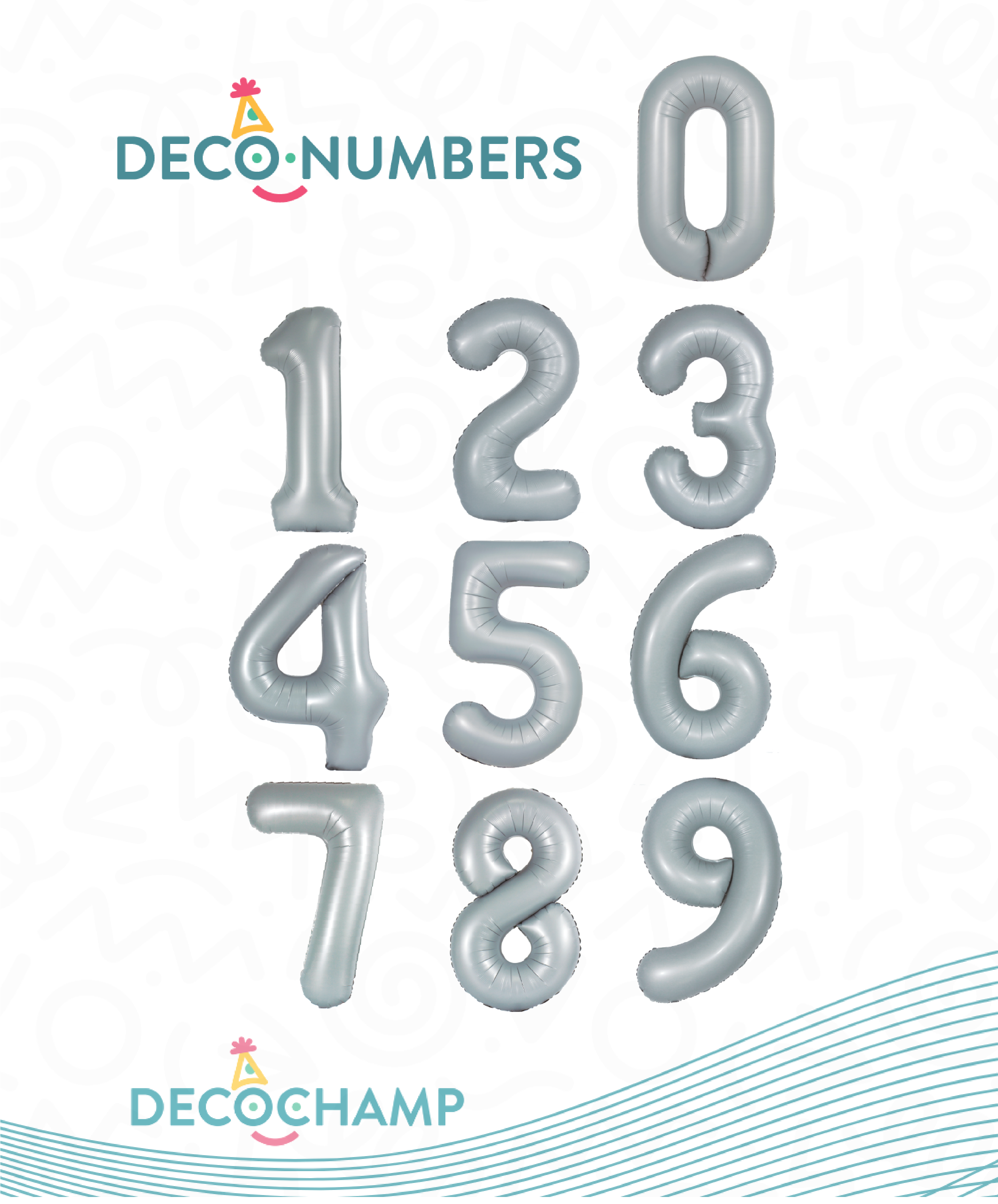 DecoChamp Gray Foil Number Balloons (0 to 9) - 34 in.