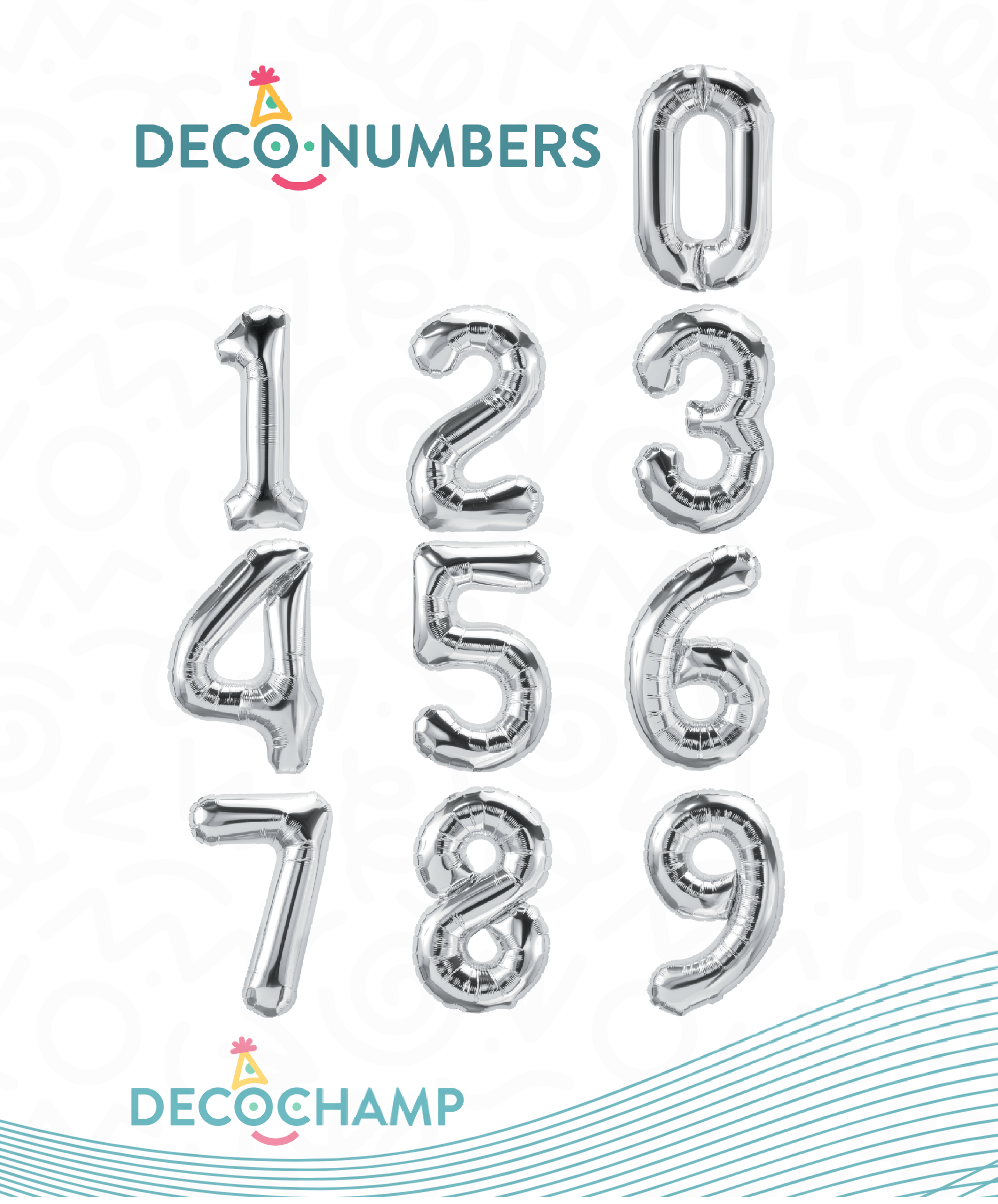 DecoChamp Silver Foil Number Balloons (0 to 9) - 34 in.