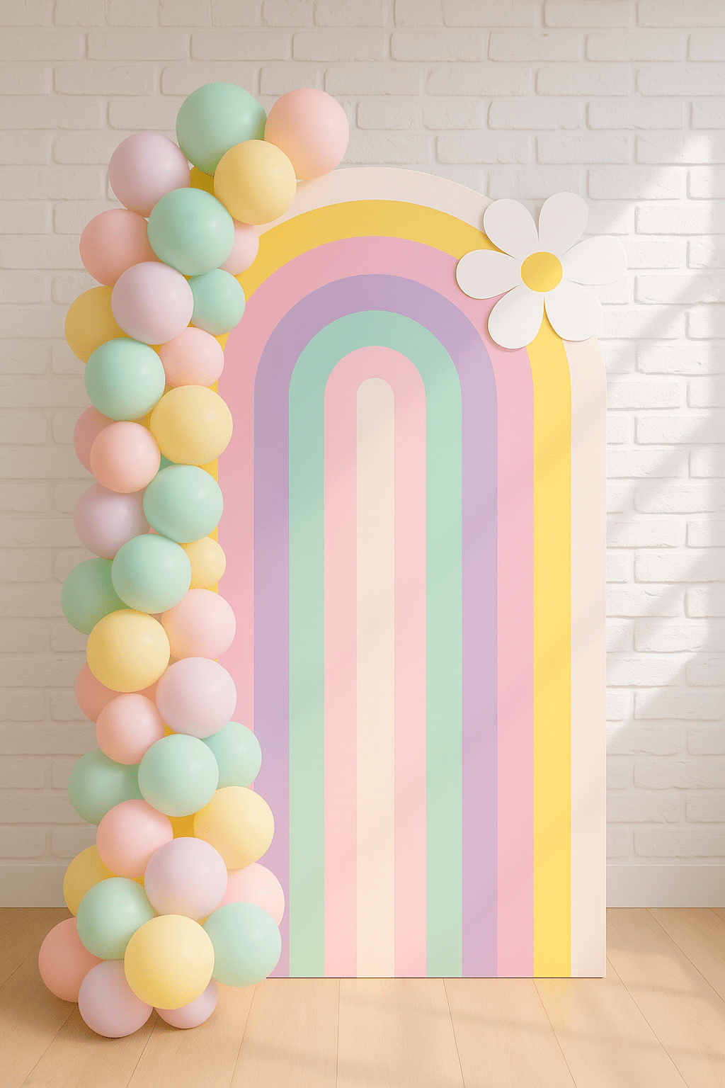 Pastel Color Arch with Daisy Flower Backdrops by theme
