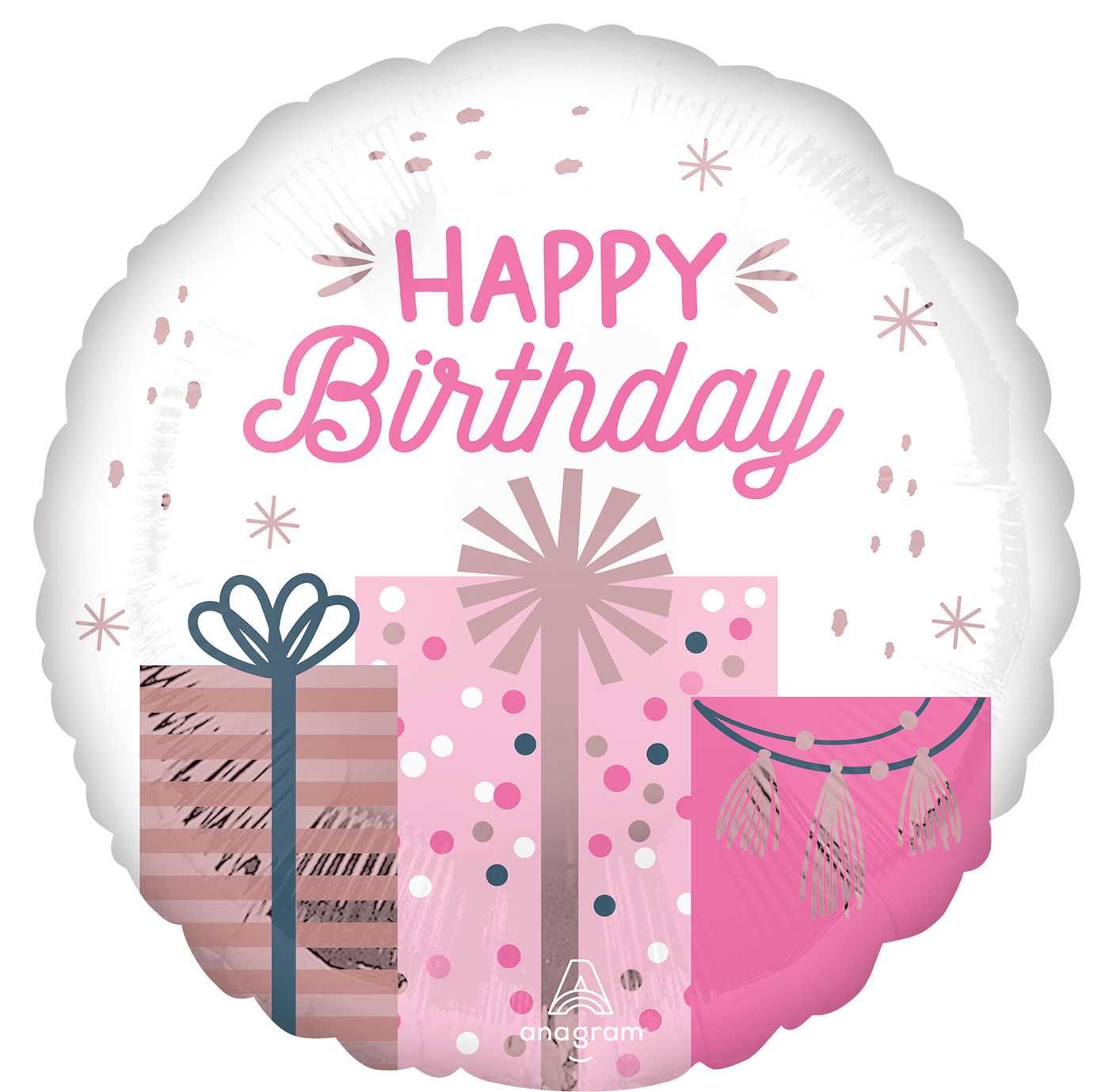 Pastel Birthday Gifts Round Foil Balloon 18 in.