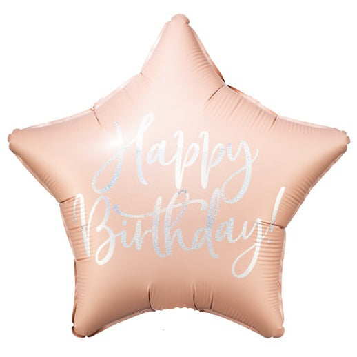 Happy Birthday Light Powder Pink Star Foil Balloon 18 in. - PartyDeco USA