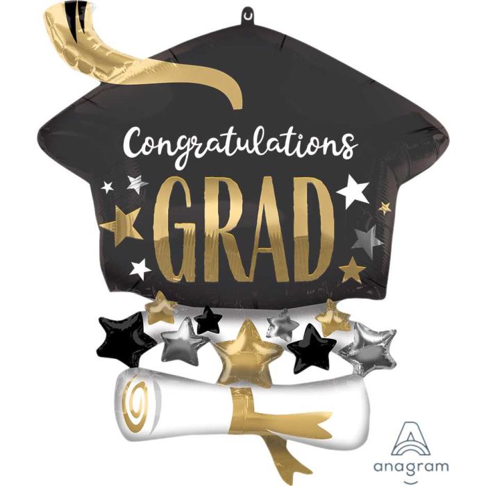 Satin Grad Cap & Diploma Shape Foil Balloon 25 in.