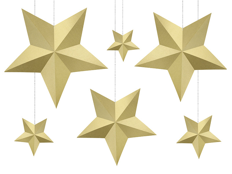 3D Gold Stars Decoration Set (6 Pieces) PartyDeco USA