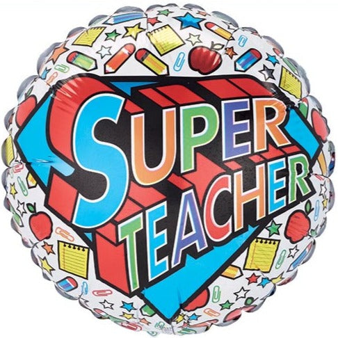 Super Teacher Round Foil Balloon 9 in. (Air-Filled Only) | 2 Pack