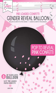 Gender Reveal Black Confetti Balloon 36 in - Baby Pink Confetti