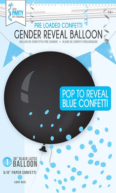 Gender Reveal Black Confetti Balloon 36 in - Baby Blue Confetti