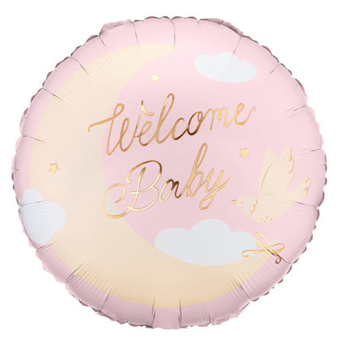 Welcome Baby Pink Round Foil Balloon 18 in.