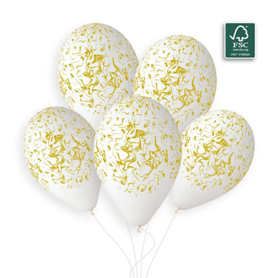 Marble Gold Print Solid White Balloon 13 in.